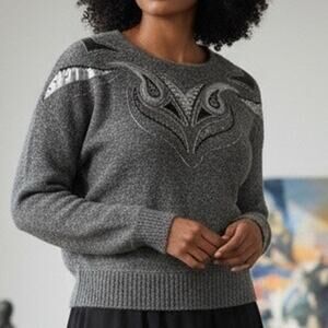 1980's IB Diffusion Silk Angora Blend Faux Leather Applique Size Medium Sweater